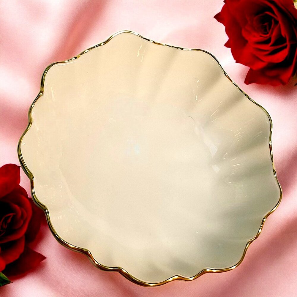 Lenox Symphony Centerpiece Footed Bowl, Ivory Porcelain w/Gold Trim Giftware USA